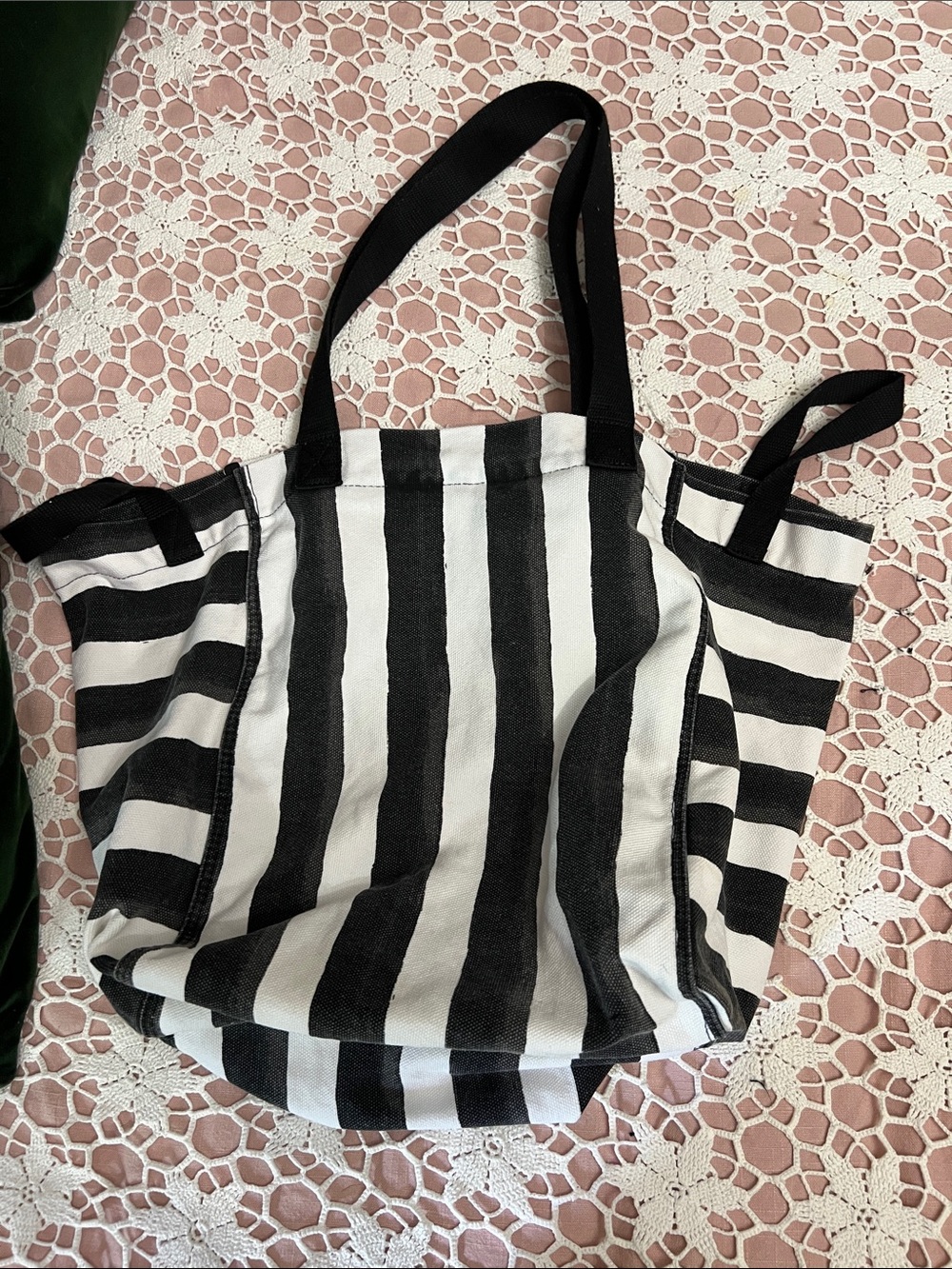 thirty-one Black and White Striped Canvas Tote.